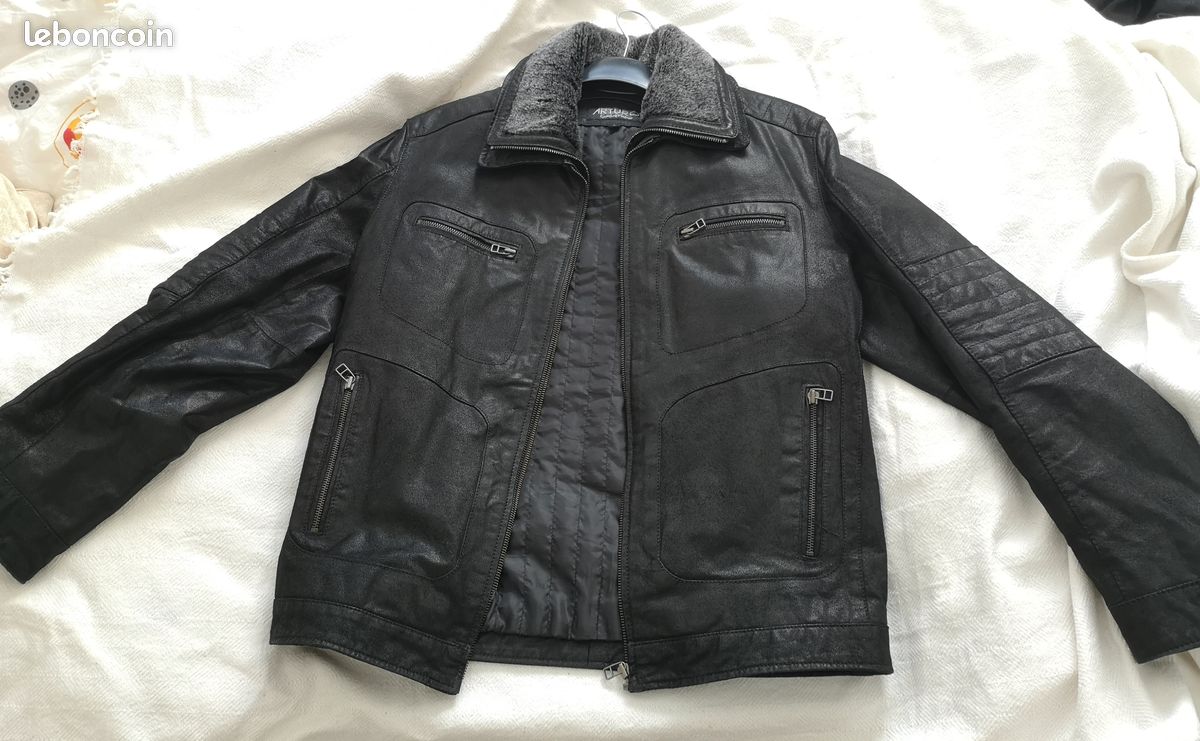 Veste en cuir noir Arturo Homme L (jamais porté) Vêtements - Main Image