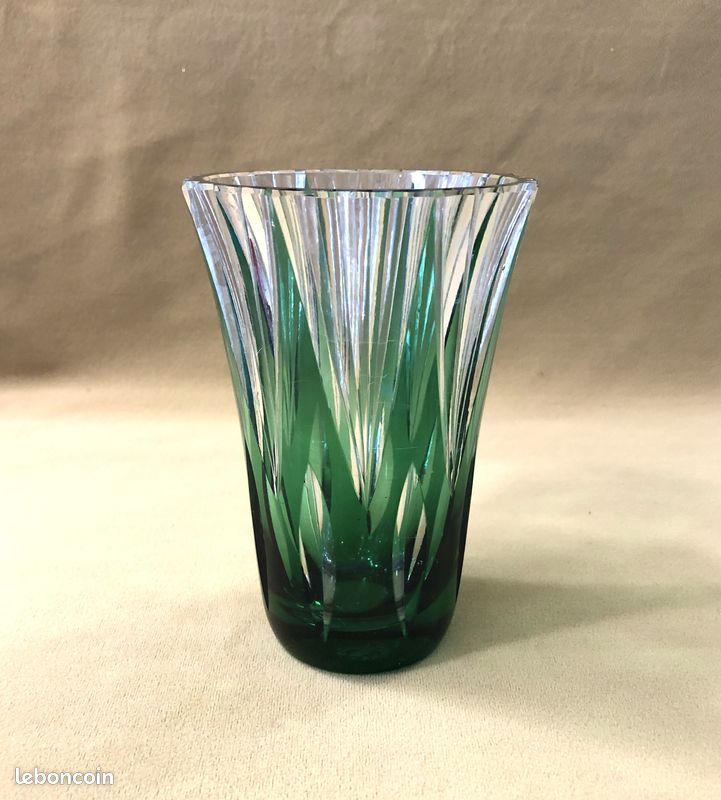 Ancien Vase Boule Cristal Doublé Vert Baccarat Saint Louis