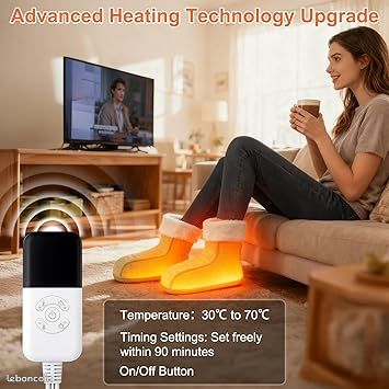 Chauffe-pieds électrique USB – Chausson Tout Doux, 3 Températures (30°C/45°C/60°C), Minuterie 30/45/60 Min, Lavable, Rose Ou Autres Modèles