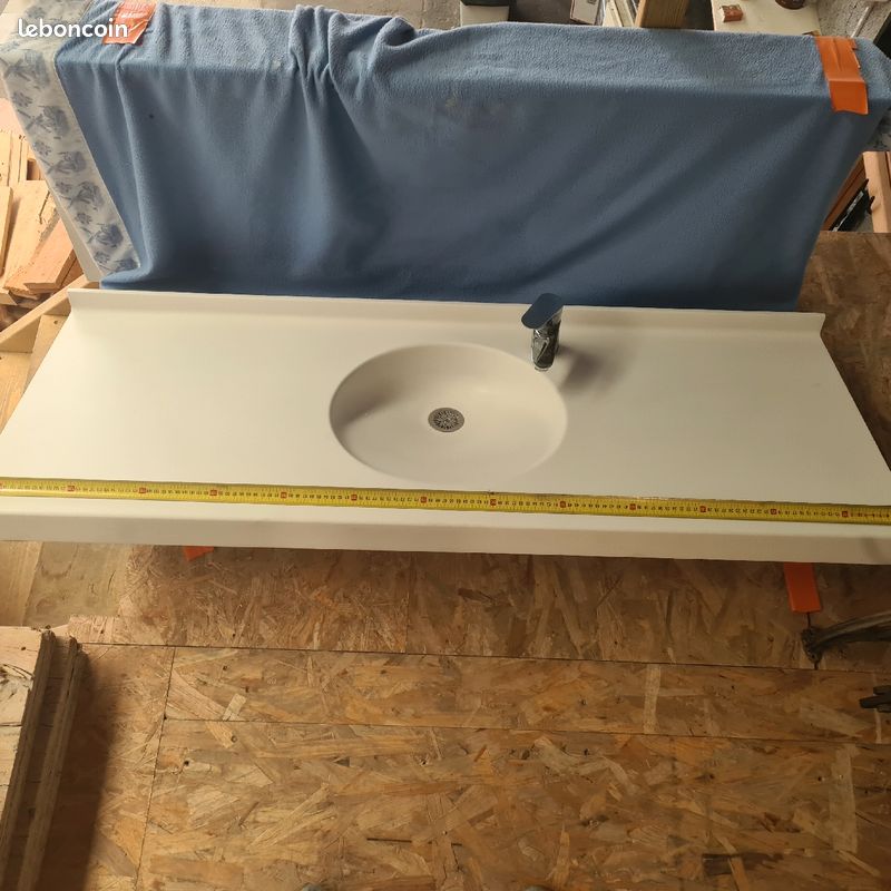 Vasque evier salle de bain en corian blanc alpin 50x134cm (image 1)