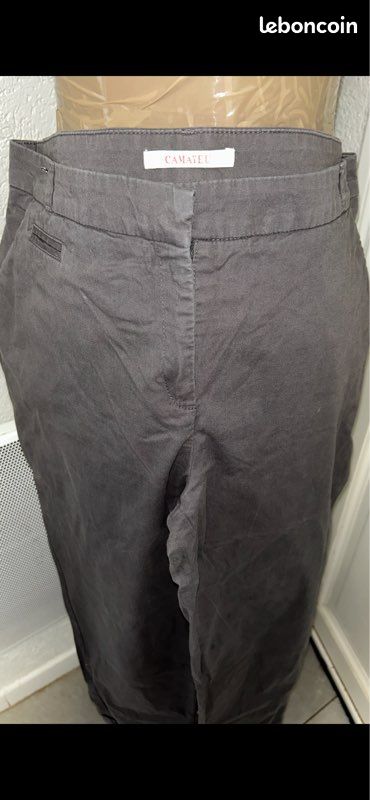 PANTALON Léger en Coton GRIS Perle  CAMAIEU  - T. 40 - Bon état