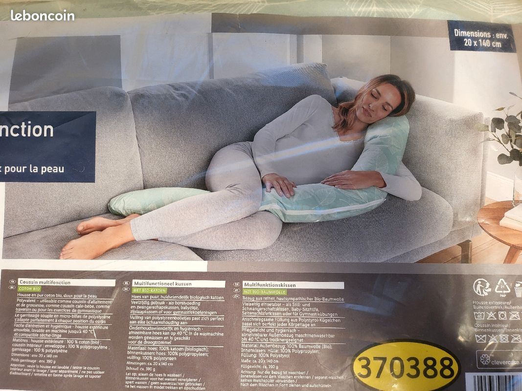 Livarno Coussin d'allaitement multifonction où coussin pour bébé Cotton bio
déhoussable pour l'entretien
vert dessin feuilles blanches,
blanc avec rayures maron (image 1)