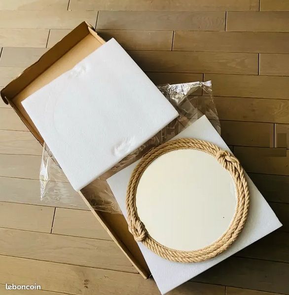 Vends miroir mural rond en corde de chanvre tressée à la main (image 2)