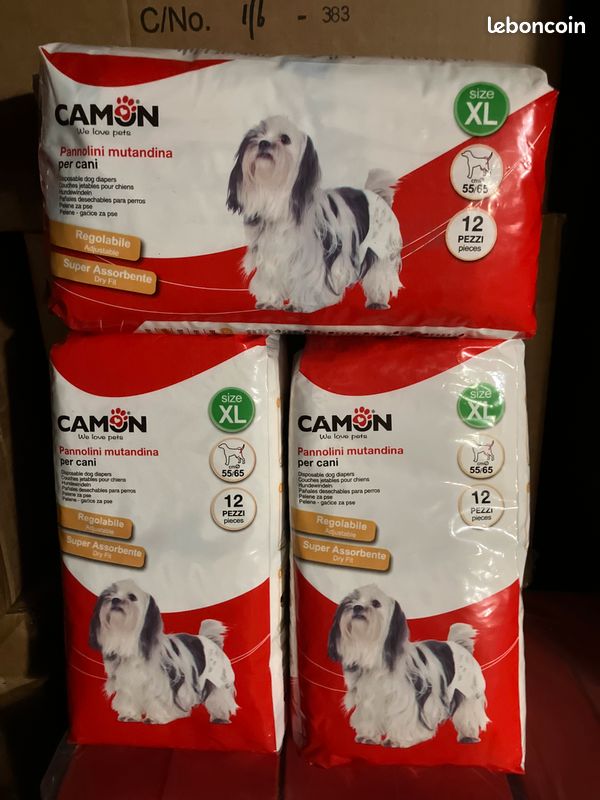 Lot de 5 paquets – Couches jetables pour chien Camon taille XL (60 couches au total) (image 1)