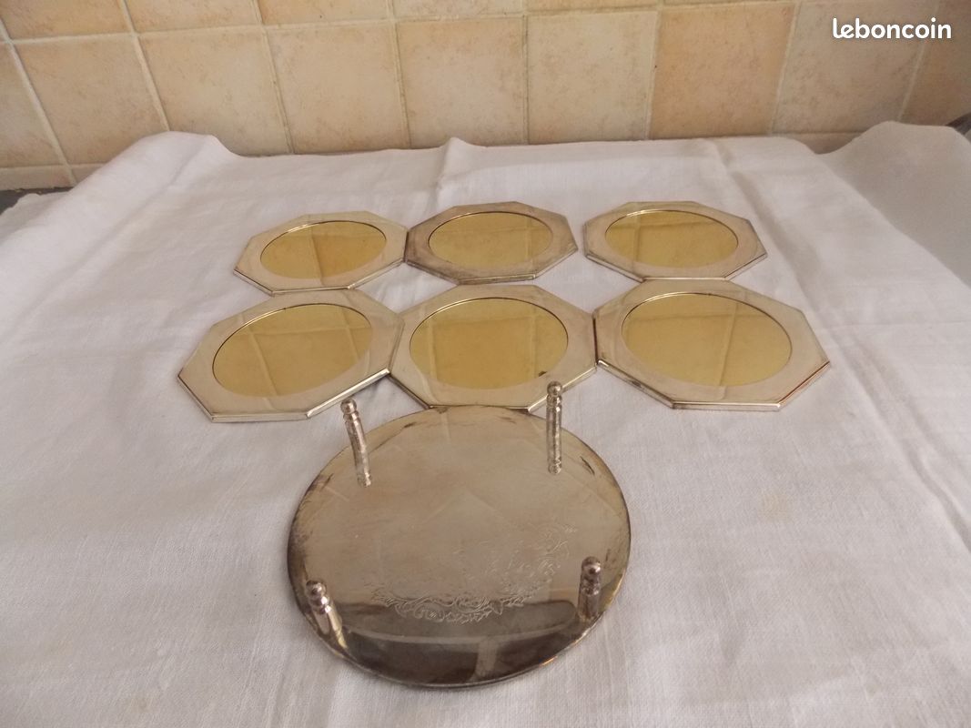 Lot de 6 sous verre en métal argenté (image 1)