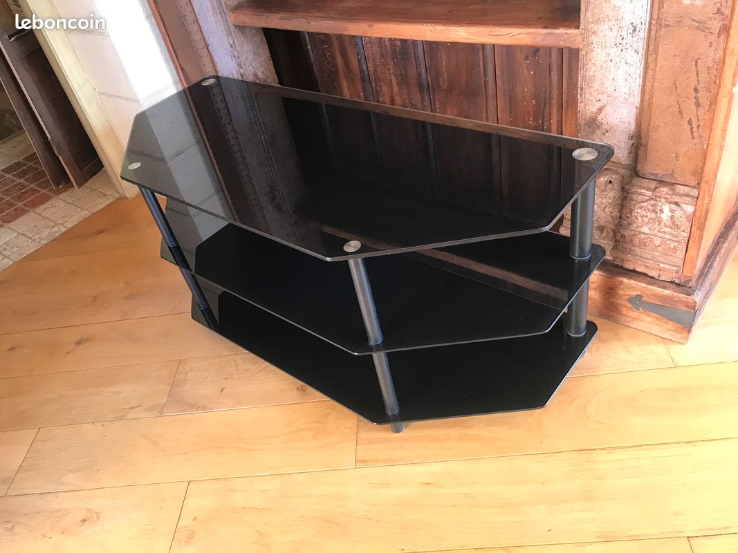Meuble TV / Hi-Fi en verre fumé noir – 3 plateaux (image 4)