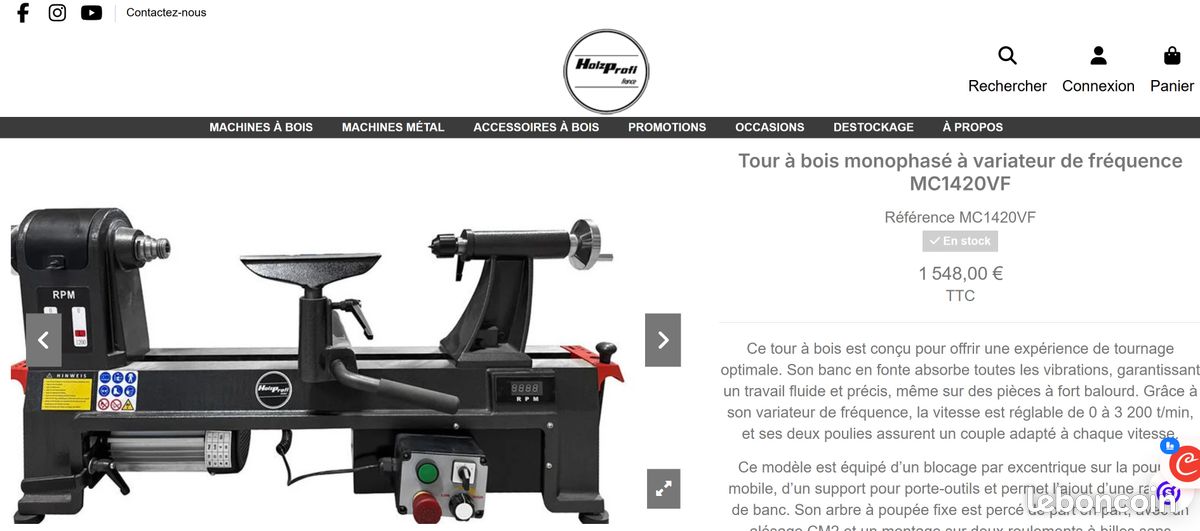 Tour à bois Holzprofi monophasé à variateur de fréquence MC1420VF + piètement (image 18)