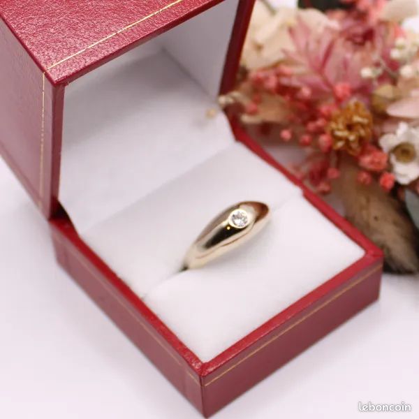 Bague jonc anglais diamant et or blanc 18 carats (image 5)