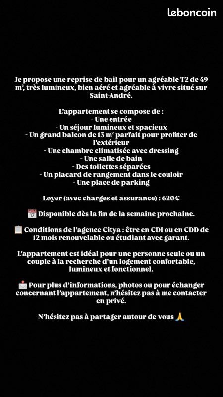Appartement 2 pièces 49 m² · à Saint-André · 49 m² · 620 €