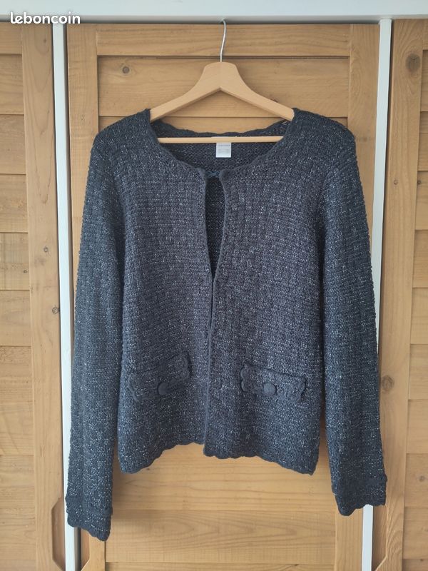 💙 Gilet bleu marine fils argentés Anne Weyburn – taille 38/40