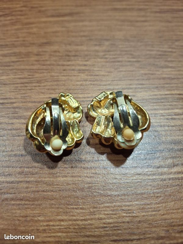 Paire De Boucles D'Oreilles Vintage Métal Doré & Bleu - Style Années 80 (Occasion)