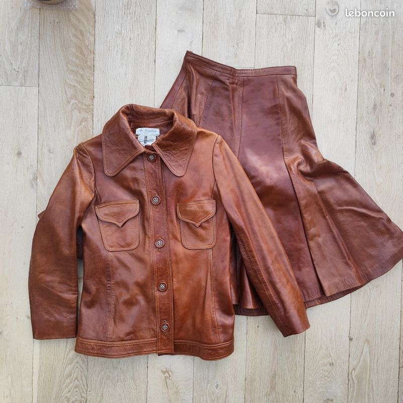 Tailleur Vintage B. Side (veste + Jupe) Chocolat Extensible - Taille S, Occasion