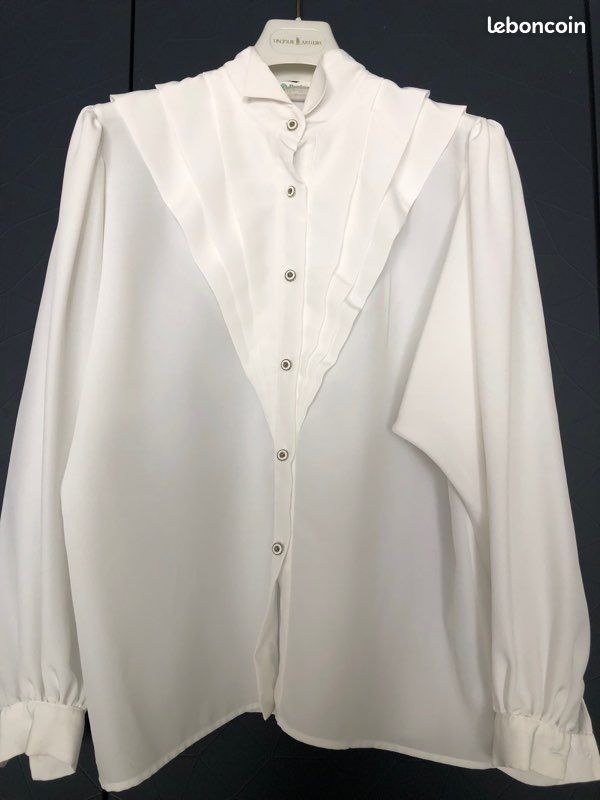Chemise Tunique Femme Burton Taille 46 En Jean Blanc - Manches Longues à Carreaux - Occasion TB