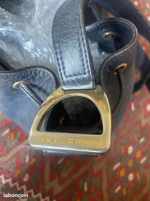 Sac à main LANCEL en cuir bleu marine (image 8)