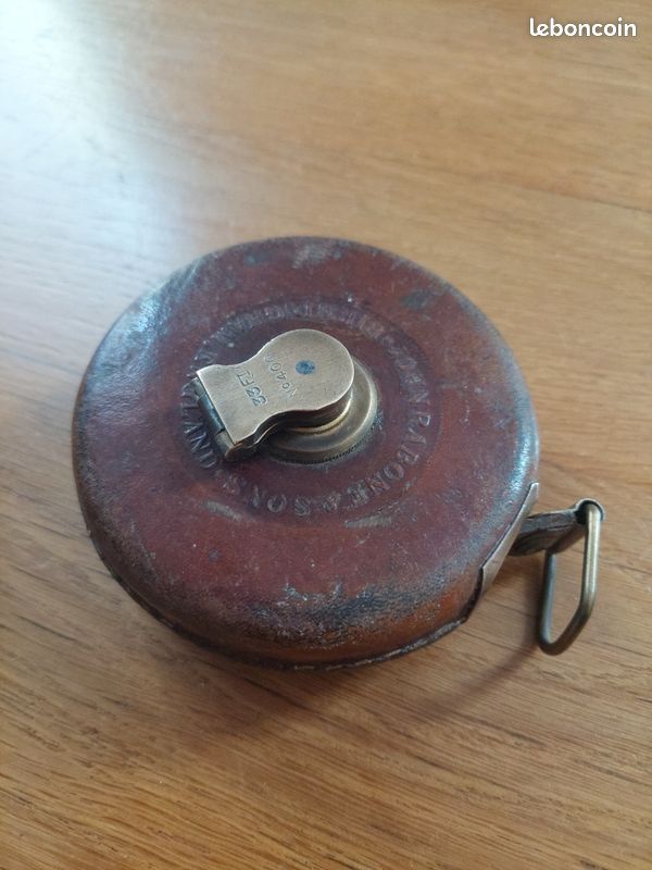 Décamètre Ancien BMI - Mètre Ruban Cuir Et Laiton - 10m - Géomètre