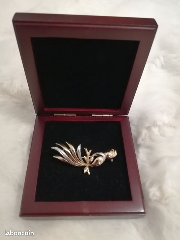 Broche Ancienne Oiseaux Plaquée Or - Bijou Vintage - Occasion Avec Traces D'usure