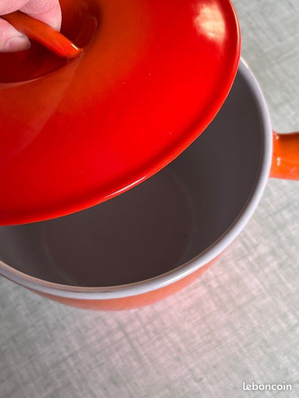 LE CREUSET SERVICE A FONDUE Poêlons EN FONTE ORANGE COMPLET BOITE RARE