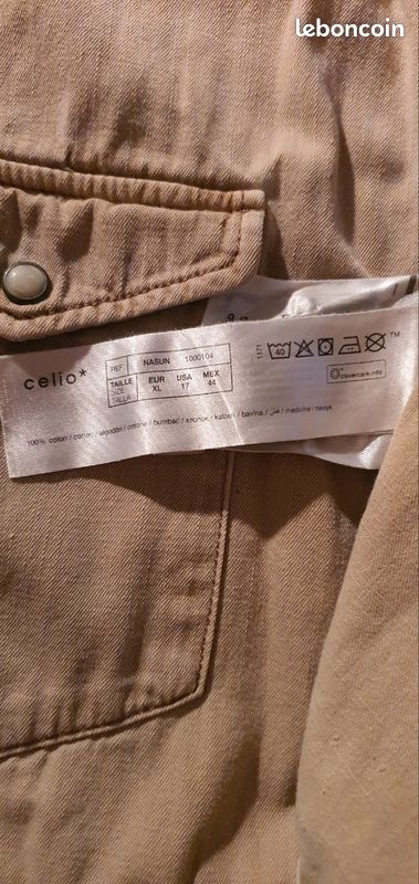 Surchemise (veste-chemise) Celio beige sable 100 % coton – Taille XL (44) – Très bon état (image 4)