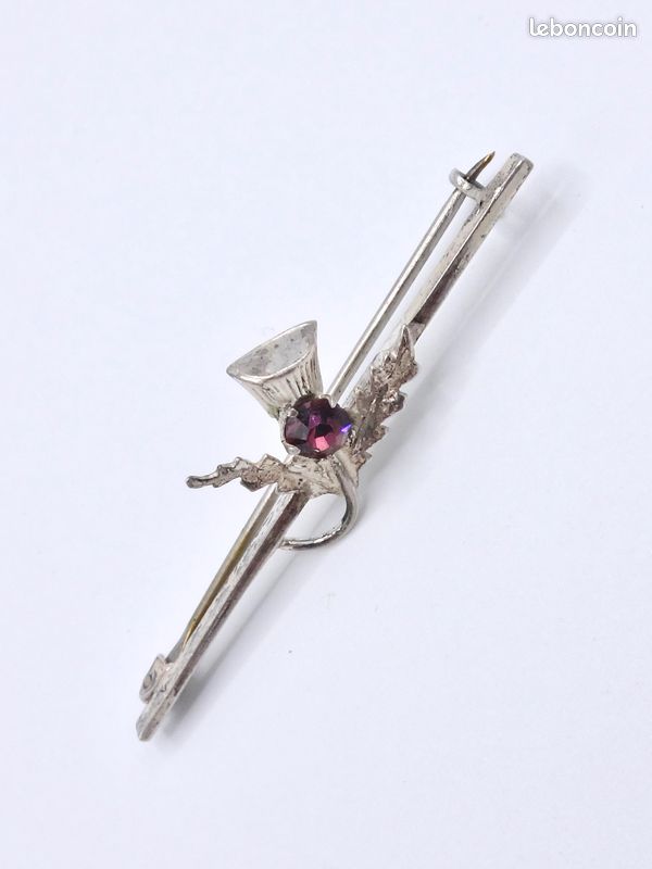 Bracelet En Argent Broche Vintage Art Déco En Argent Massif Et Améthyste - Années 1920 Broche Ancienne Améthyste