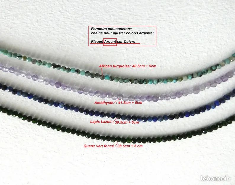 Collier fin perles naturelles femmes, véritable pierres , multicolore, ras de cou neufs (image 6)