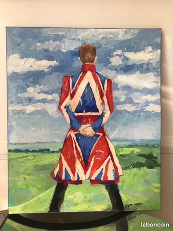 Bowie tableau signé/ huile sur toile pochette Earthling