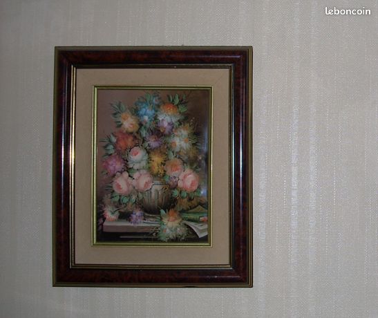 Tableau bouquet de fleurs en céramique vernie