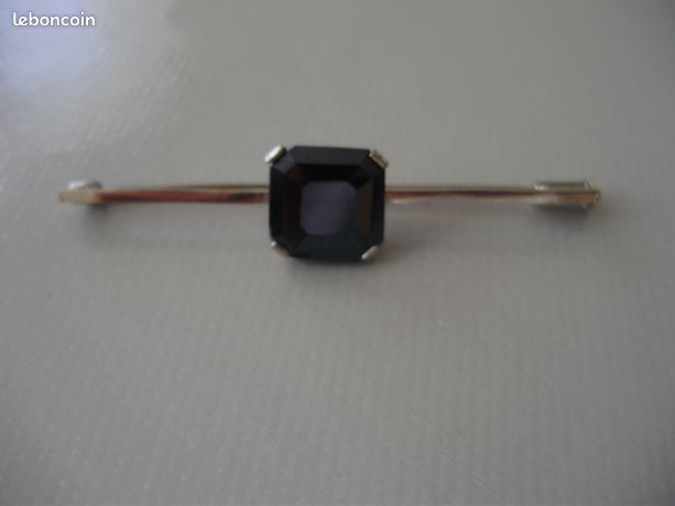 Broche barrette ancienne, pierre noire biseautée
