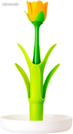 VIGAR - Flower Power - Égouttoir à verres et tasses Blanc/Vert/Jaune Fleur22 x 22 x 38 cm