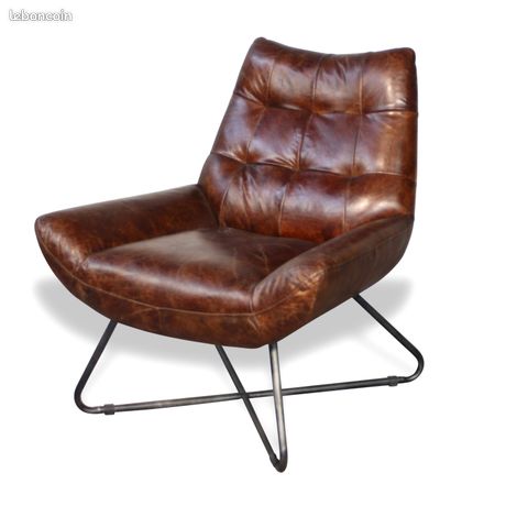 Fauteuil club cuir vintage brun style années 70 NEUF - STANFIELD