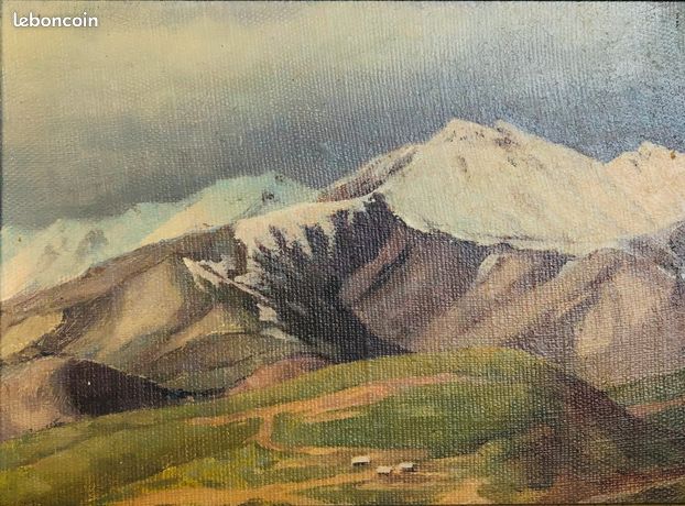 Tableau. Paysage de Tibet. Huile sur carton