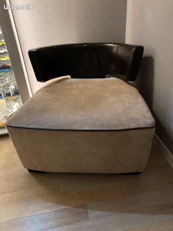 Fauteuil cuir et tissu