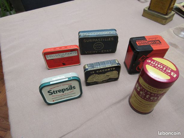 Boîte Médicaments Ancienne Calcium Sandoz – étain, Bleu/vert, Made In France