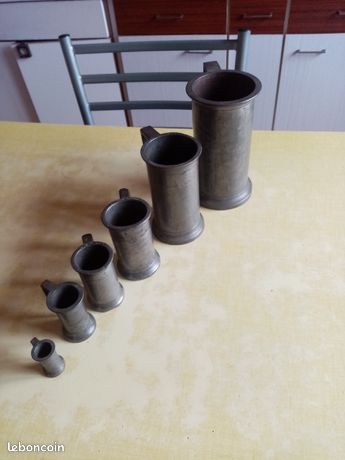 Lot de 6 pots en étain plomb
